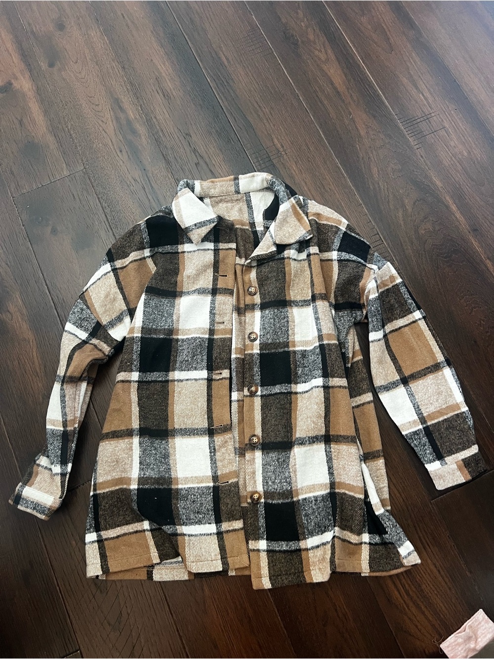 Plaid Shacket Jacket - Tan, Black & White